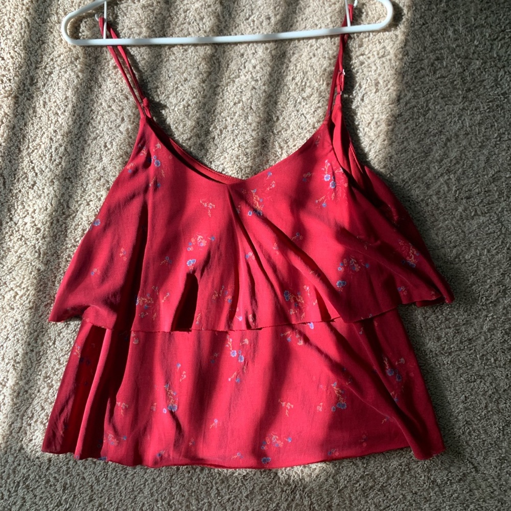 red with blue flower tank top